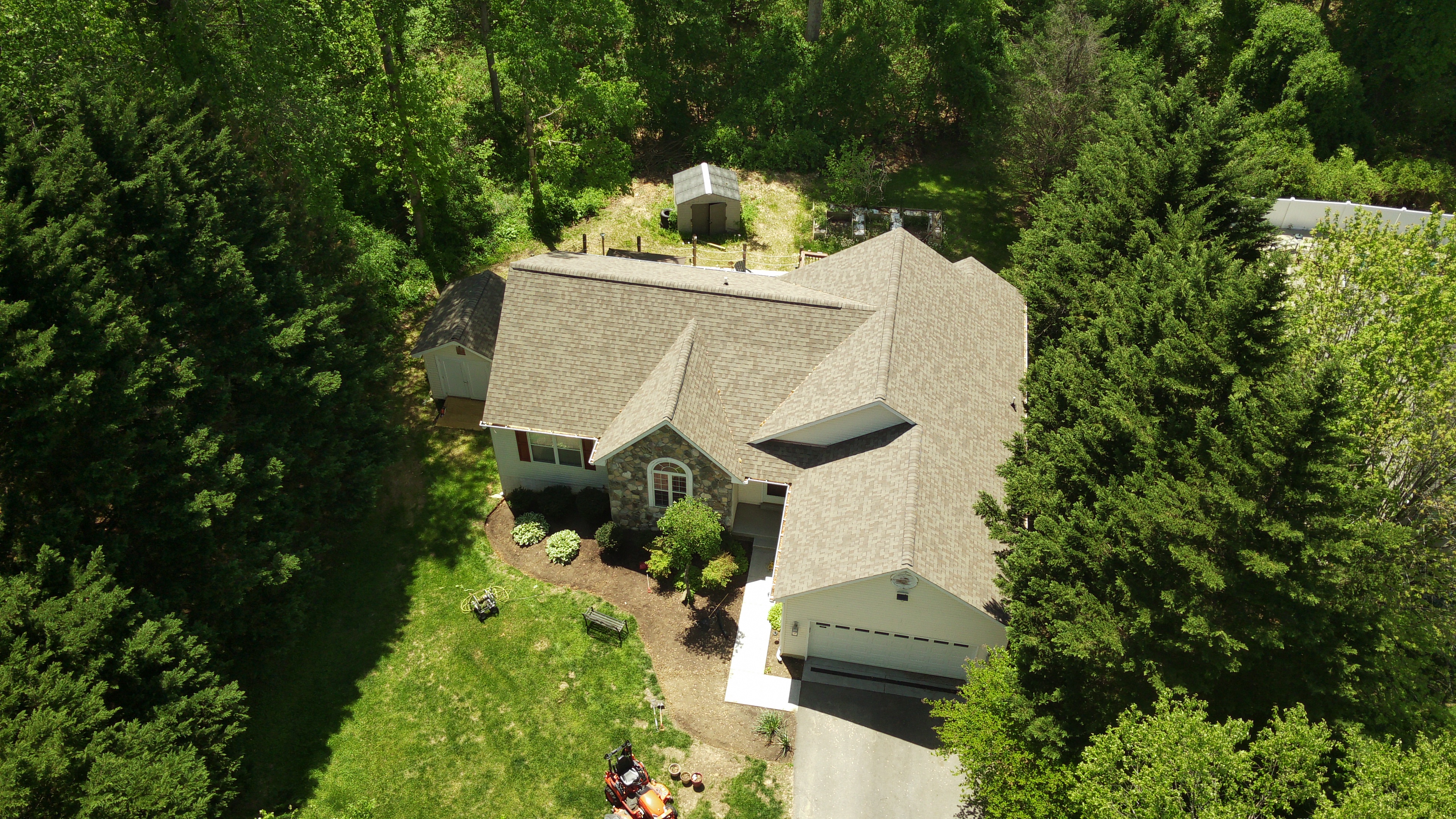 Aerial roof inspection photo for insurance documentation